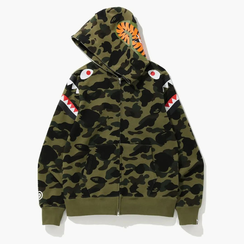 Bape 1. camo žraločí rameno plné zip mikina zelená