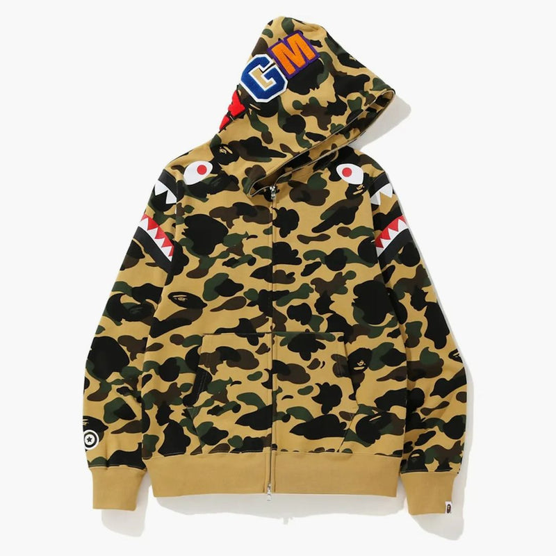 Bape 1. camo žraločí rameno plné zip mikina žlutá