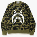 Bape 1st Camo White Shark Crewneck Green