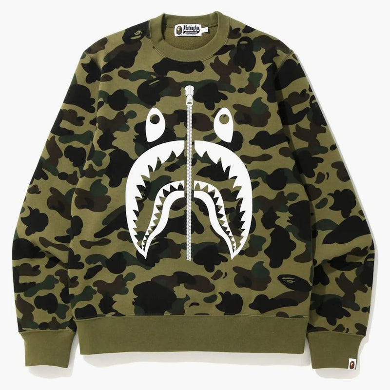 Bape 1st Camo White Shark Crewneck Green