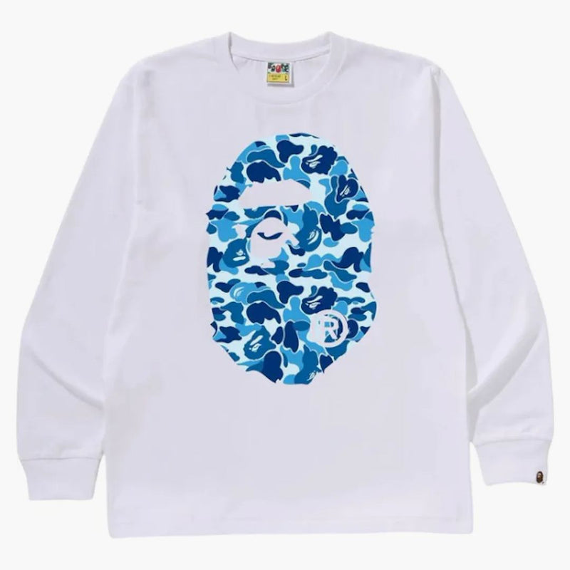 BAPE ABC CAMO Big Ape Head L/S TEE WHITE/BLU