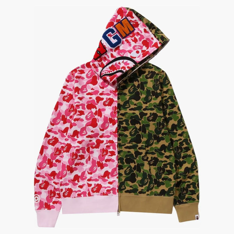 BAPE ABC camo Crazy Shark Full Zip Hoodie Pink/Green