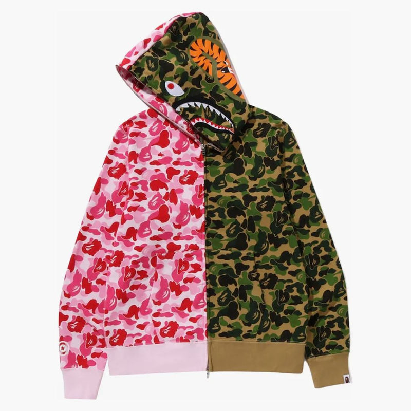 BAPE ABC camo Crazy Shark Full Zip Hoodie Pink/Green