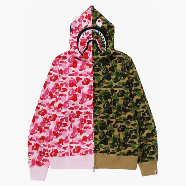 BAPE ABC CAMO CABLE SHARK FULL ZIP Hoodie Pink/Green