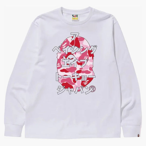 Bape Abc Camo Japanese Letters Long Sleeve Tee White/Pink