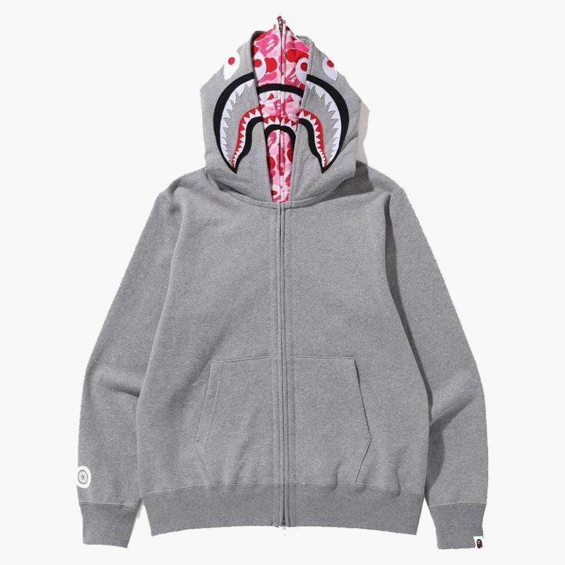 Bape Abc Camo Shark Wide Fit Full Zip Double Hoodie Gray