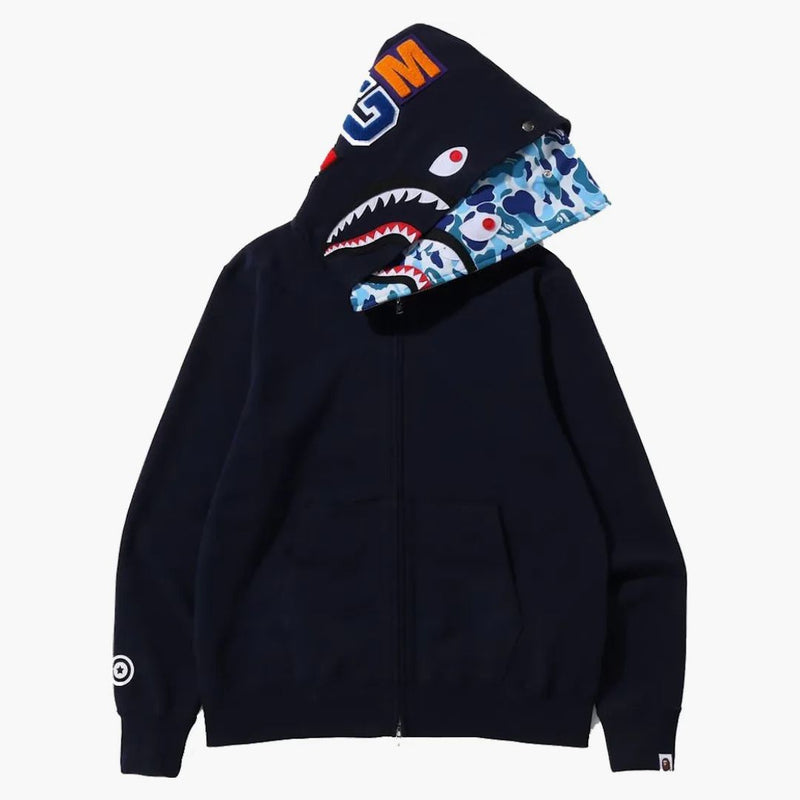 Bape Abc Camo Shark Wide Fit Full Zip Double Hoodie Navy