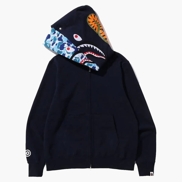 Bape Abc Camo Shark Wide Fit Full Zip Double Hoodie Navy