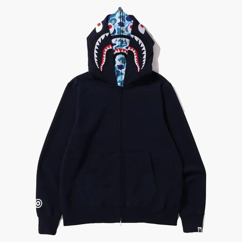 Bape Abc Camo Shark Wide Fit Full Zip Double Hoodie Navy