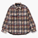 Bape a bathing ape logo check pattern padded flannel shirt jacket beige