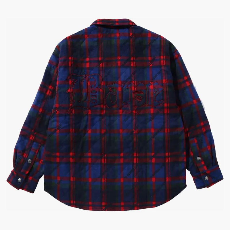 Bape a bathing ape logo check pattern padded flannel shirt jacket navy