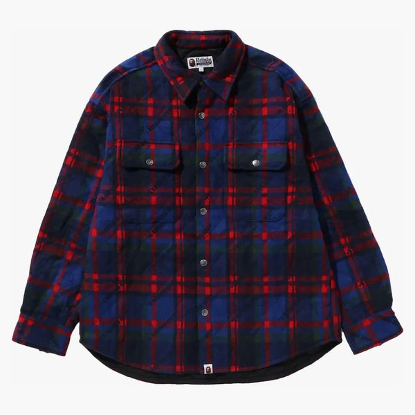 Bape a bathing ape logo check pattern padded flannel shirt jacket navy