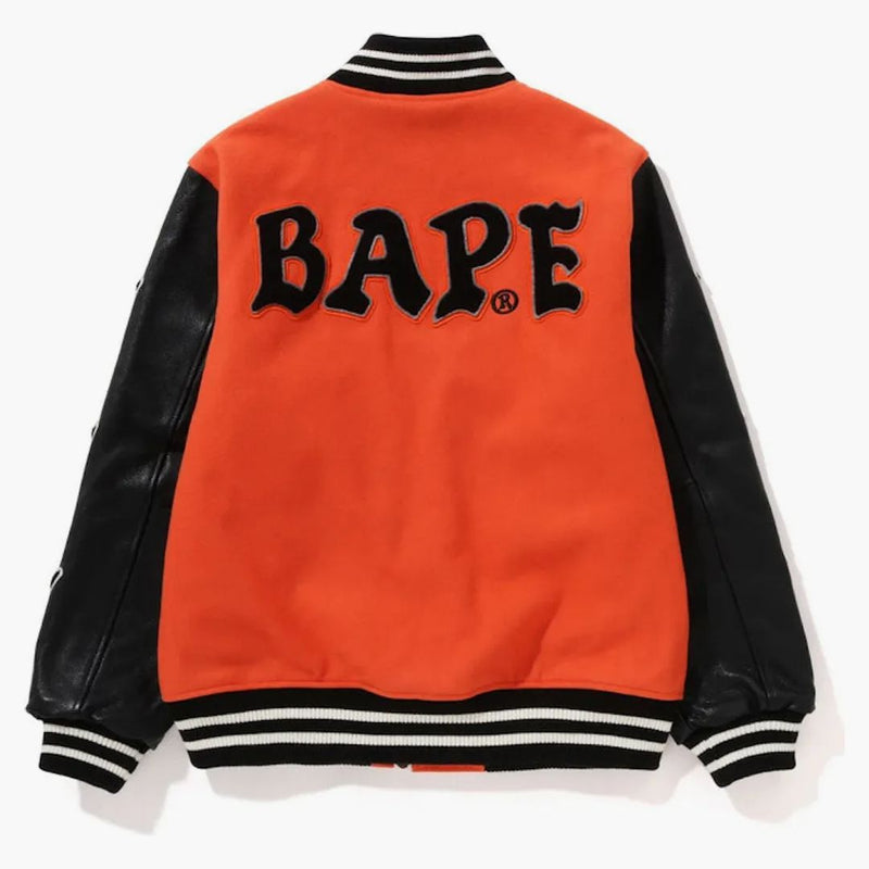 Bape a Bathing Ape Relaxed Fit Varsity Jacket Orange
