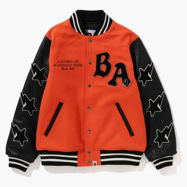 Bape a Bathing Ape Relaxed Fit Varsity Jacket Orange