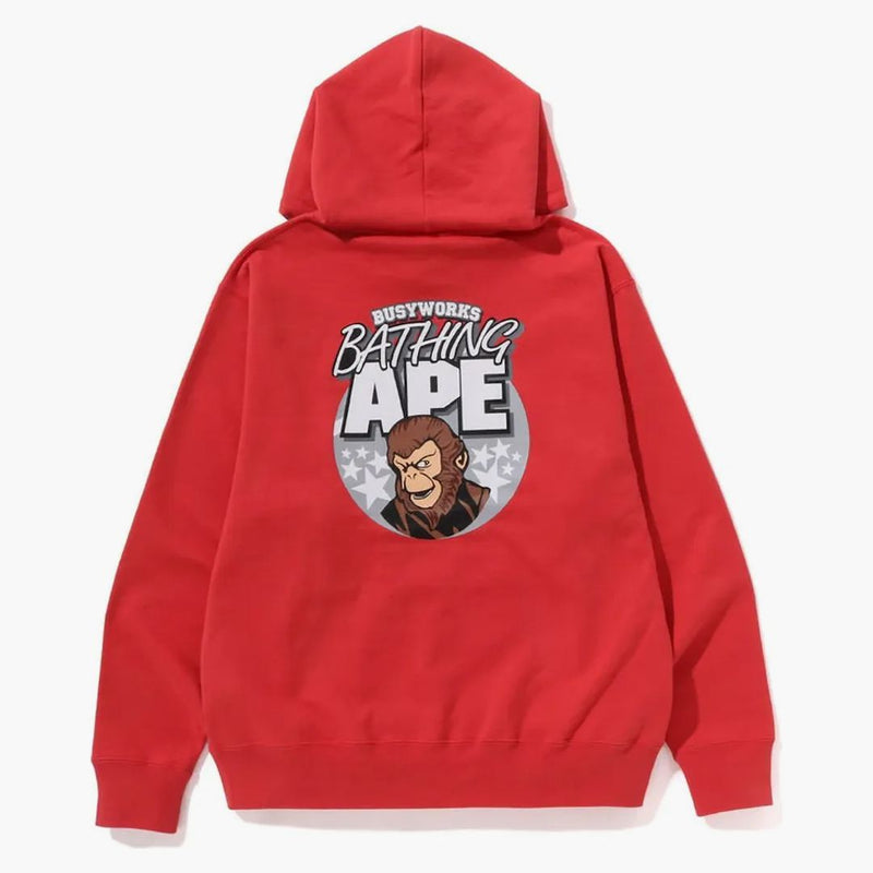 Bape Ape Graphic Relaxed Fit Pullover Hoodie Red