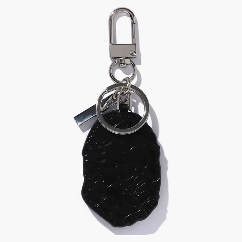 Bape Ape Head Leather Keychain Black