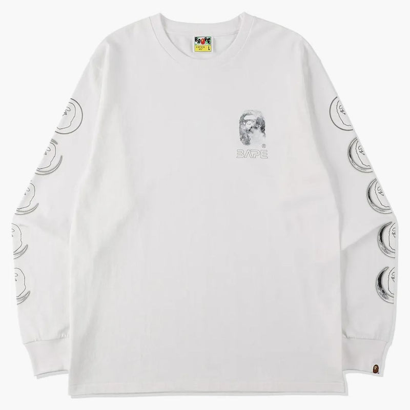 Bape scimmia testa luna l/s tee bianco