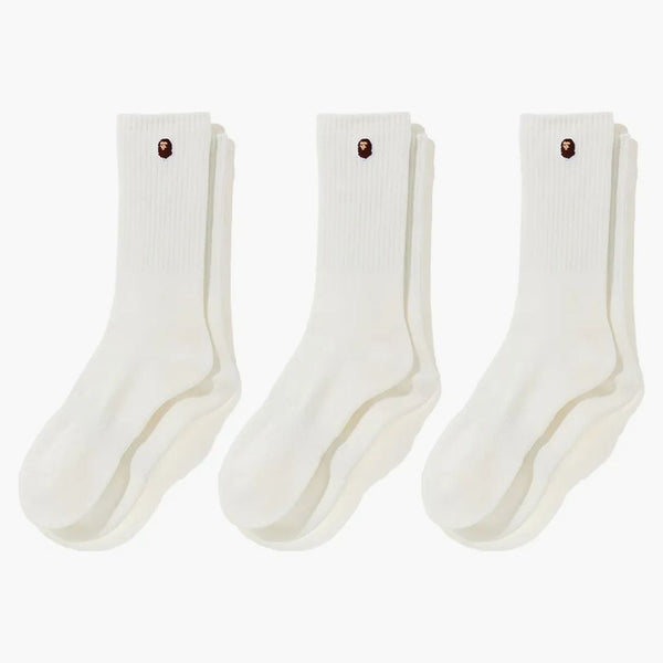 BAPE APE TEAD ONE POINT SOCKS (3PACK) BIANCO