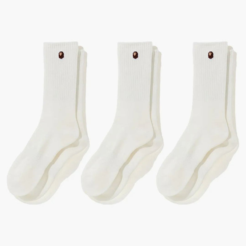 BAPE APE TEAD ONE POINT SOCKS (3PACK) BIANCO