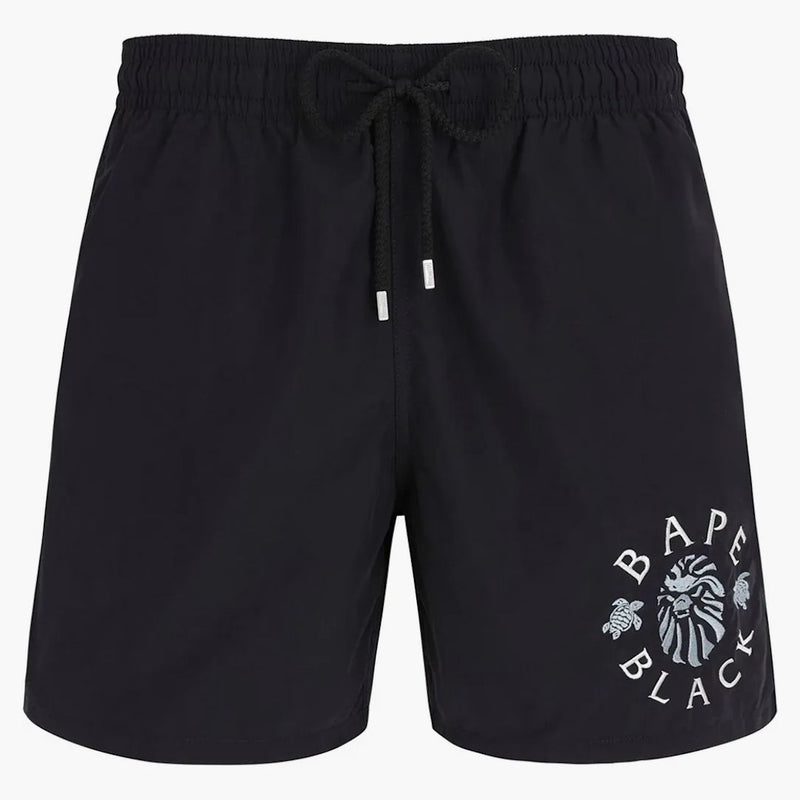 Bape Black X Vilebrequin Logo Emborodery Swimming Shorts Black