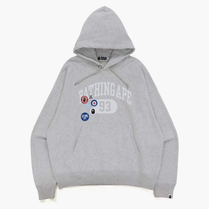 Bape Badge Motif Loose Fit Pullover Hoodie Gray
