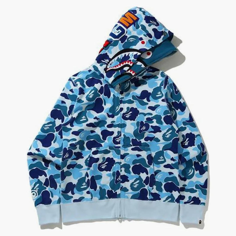 Bape Big ABC Camo Shark Wide Full Zip Double Hoodie Blue