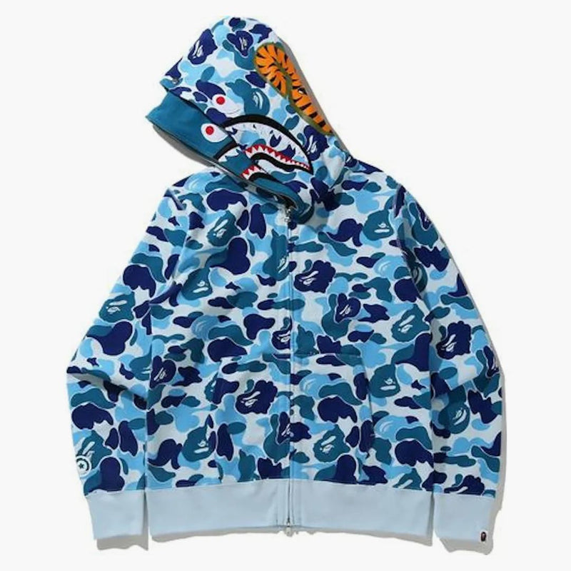 Bape Big ABC Camo Shark Wide Full Zip Double Hoodie Blue
