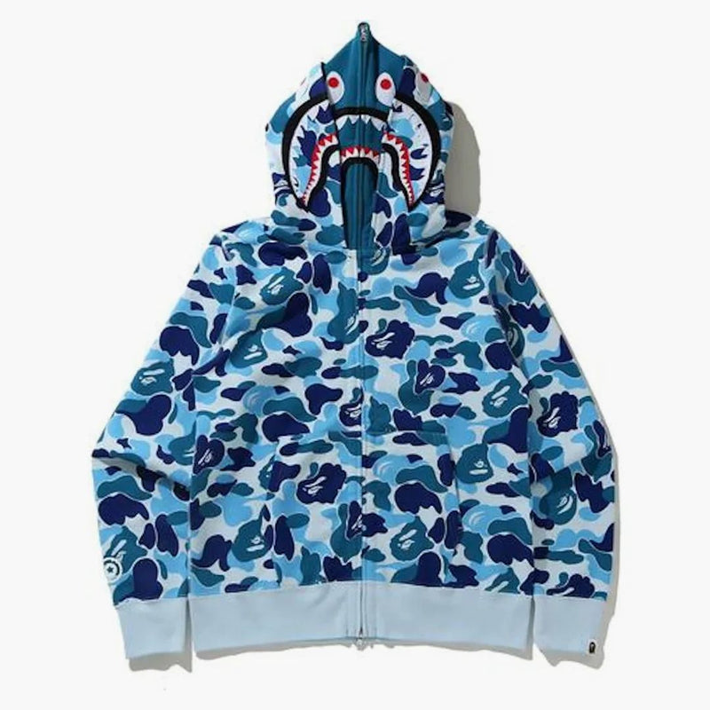Bape Big ABC Camo Shark Wide Full Zip Double Hoodie Blue