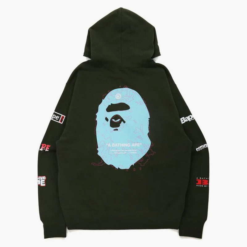 Bape Big Ape Head Digital Mosaic uvolněná fit plné zip mikiny olivedrab