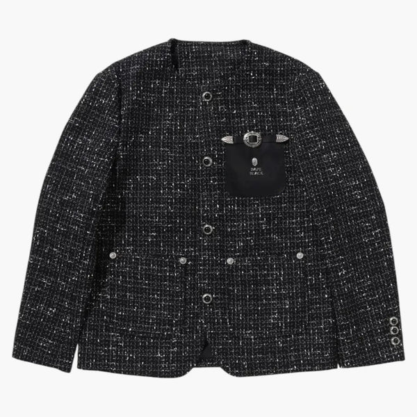 Bape Black Collarless Ornaments Tweed I Coat Black