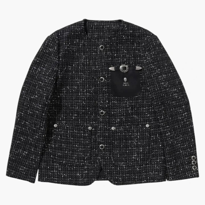 BAPE Ornamenti senza colletto nero Tweed I rivestimento nero
