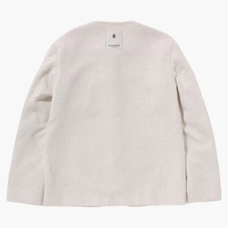 Bape Black Collarless Ornaments Tweed III Coat Ivory