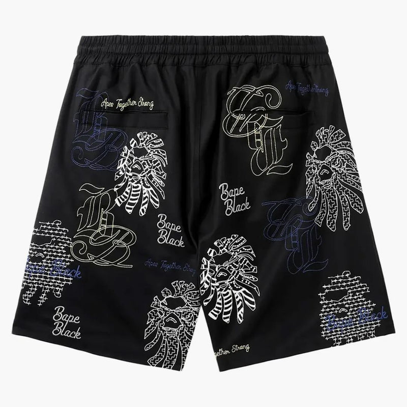 Bape Black Graphic Stitch Shorts Black