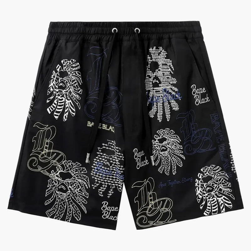 Bape Black Graphic Stitch Shorts Black