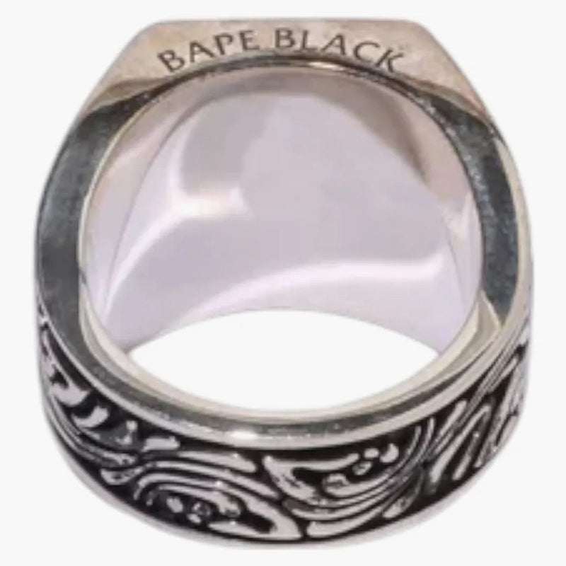 Bape Black Signet Resin Ring Silver
