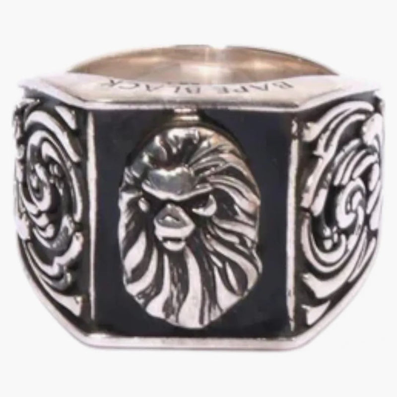 Bape Black Signet Resin Ring Silver