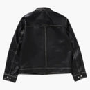 Bape Black Washed Leather Harrington Chaqueta marrón oscuro