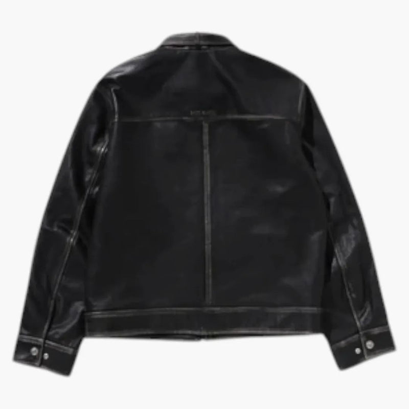 Bape Black Drane skórzana kurtka Harrington Ciemna brązowa