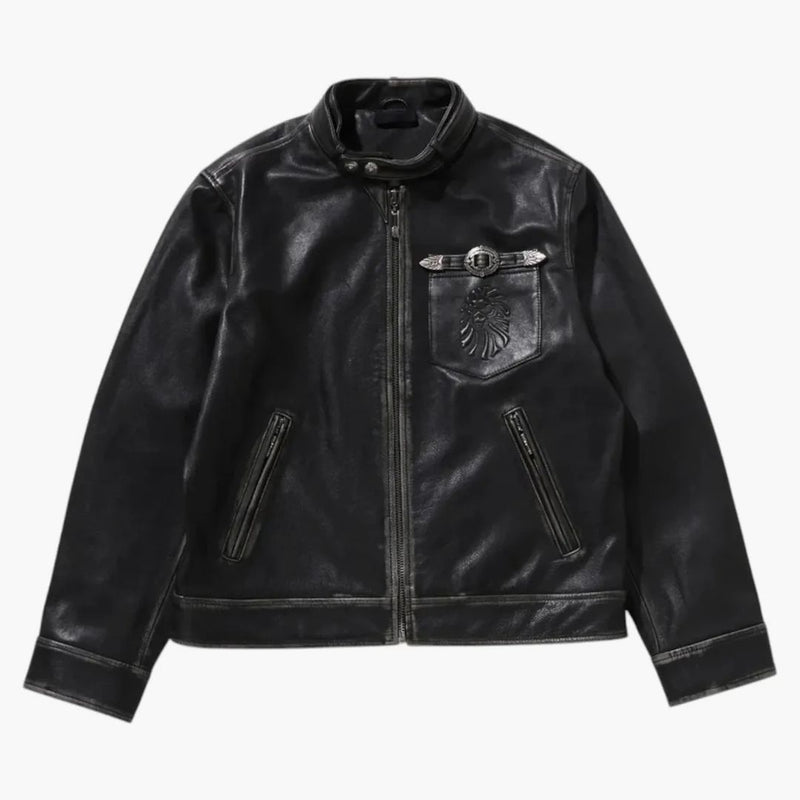 Bape Black Drane skórzana kurtka Harrington Ciemna brązowa