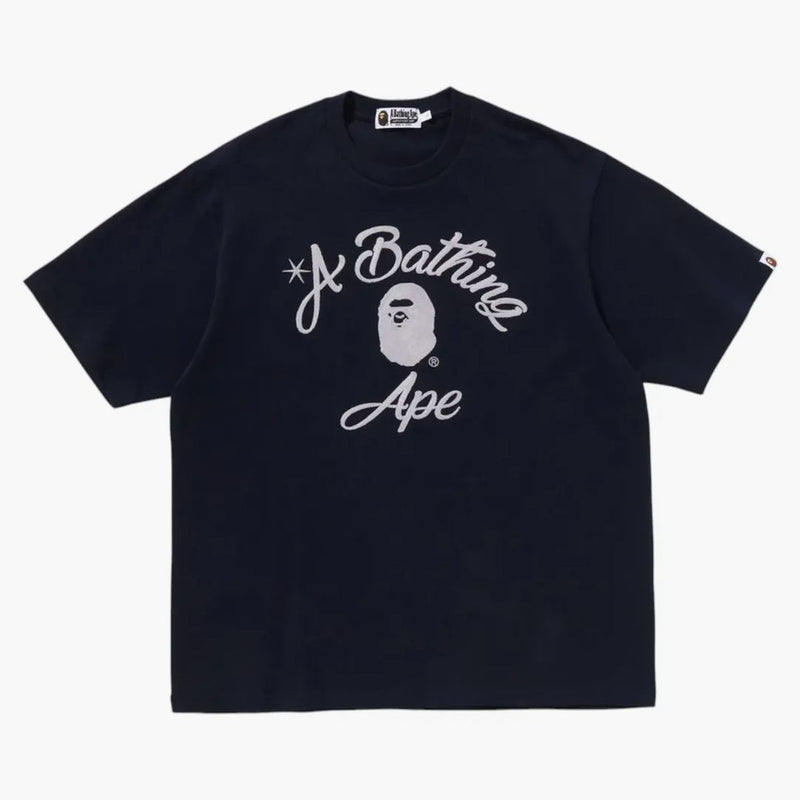 Bape Chain Stitch College Relaxed Fit Tee Navy