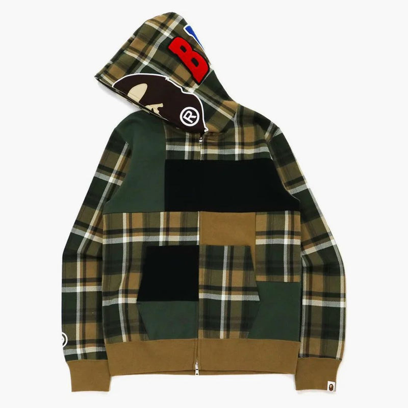Bape Check 2nd Ape Full Zip Hoodie OliveDrab