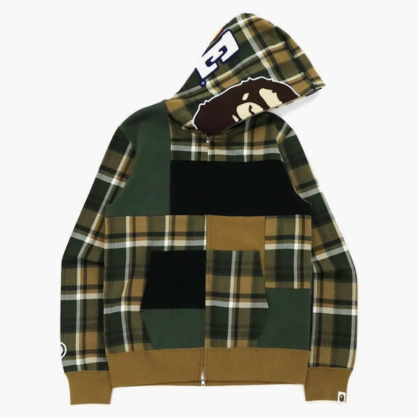 Bape Check 2nd Ape Full Zip Hoodie OliveDrab