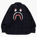 Bape Check Shark Relaxed Fit Flannel Shirt Navy