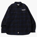Bape Check Shark Relaxed Fit Flannel Shirt Navy