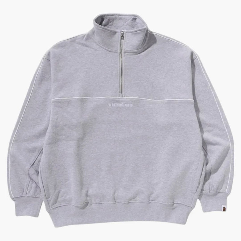 Bape College Monogram Logo Half Zip Relax Fit Crewneck Sweatshirt Gray