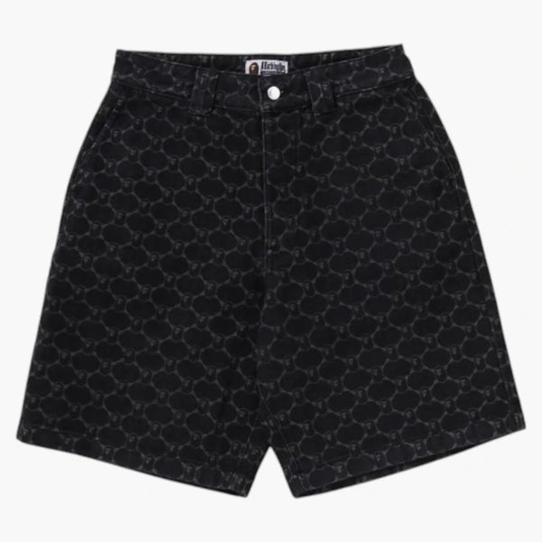 Bape College Monogram Relaxed Fit 13oz Denim Shorts Black