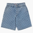 Bape College Monogram Relaxed Fit 13oz Denim Shorts Light Indigo