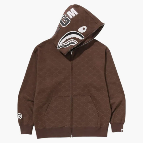 Bape College Monogram uvolněný fit Shark Full Zip Hoodie Brown