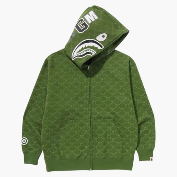 Bape College Monogram uvolněný fit Shark Full Zip Hoodie Green
