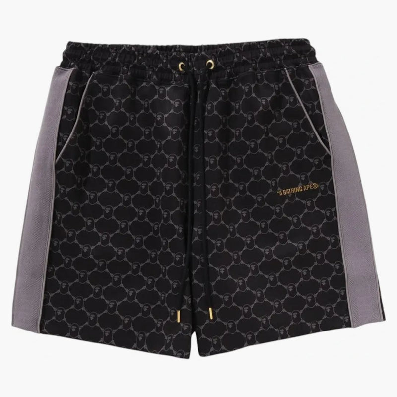 BAPE College Monogram uvolněné fit potní šortky černé